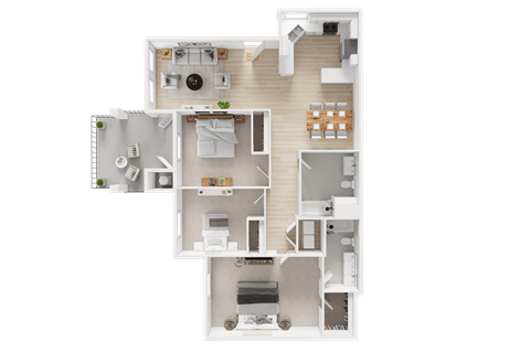 Floor plan for 3 beds, 2 baths, 1278 sqft